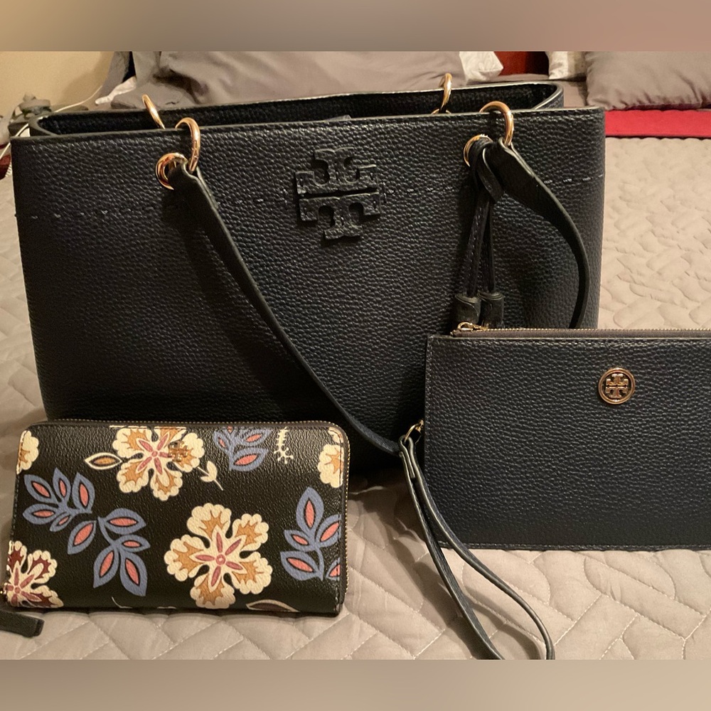 Tory Burch Navy Tote with Tassel and Pouch - Picture 7 of 7